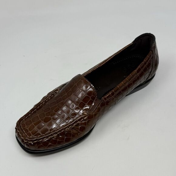 SAS Joy Loafers Womens 6.5 W Wide Brown Leather Croc Slip On Casual Comfort USA - Picture 8 of 15